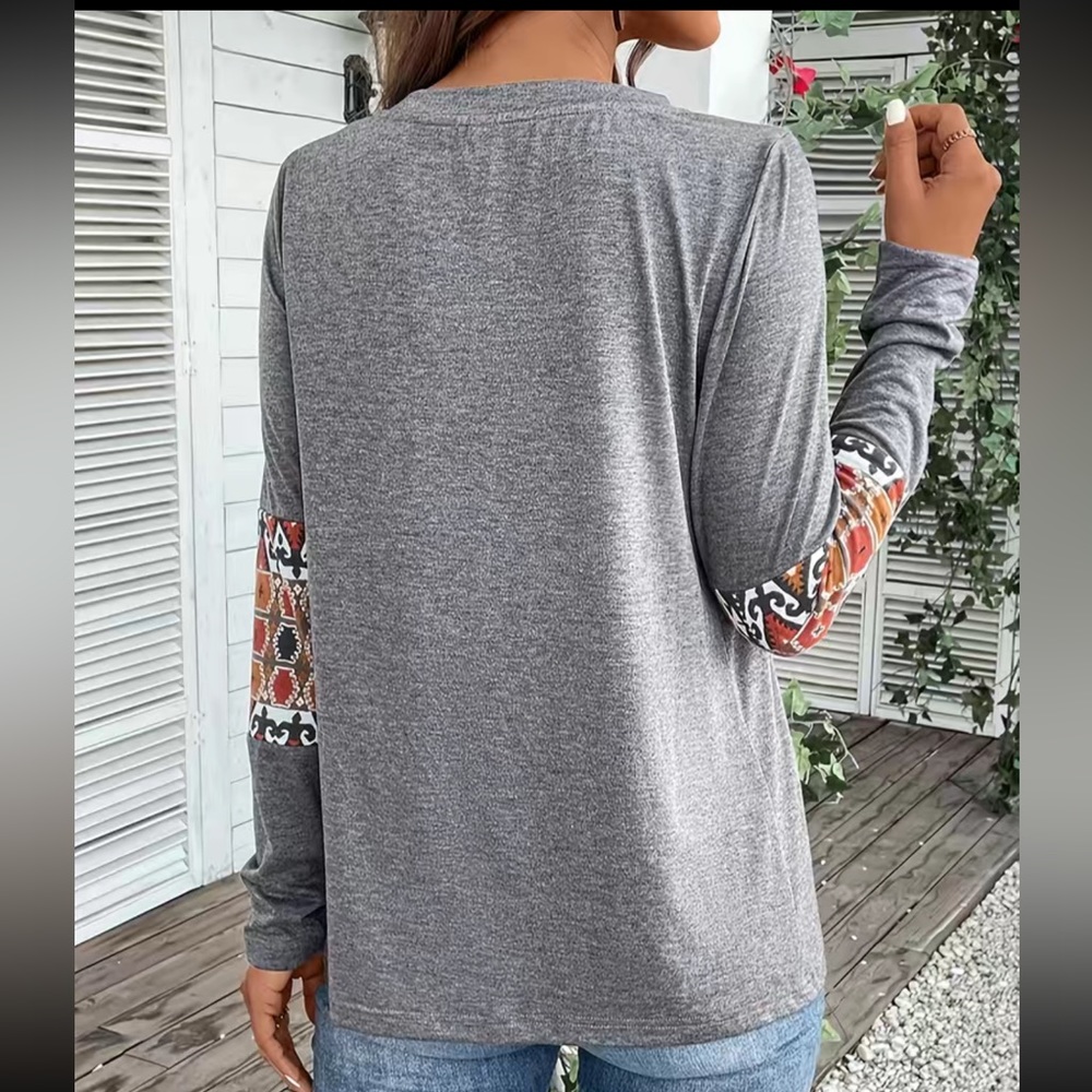 Aztec Print Elbow Patch Long Sleeve Shirt - Picture 6 of 6